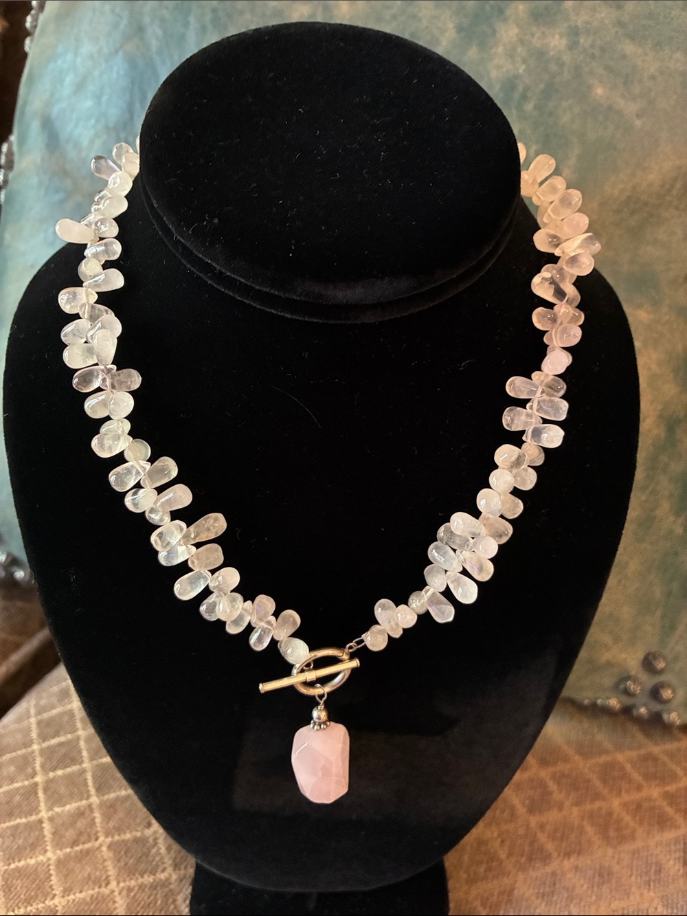 Silpada Rose Quartz Chip Necklace with Pendant - Light Pink